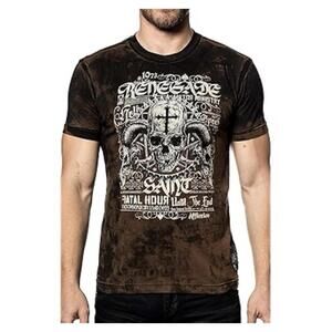 Y2K Affliction Grunge Streetwear Affliction Mens Motor Saint Brown T-Shirt 2XL